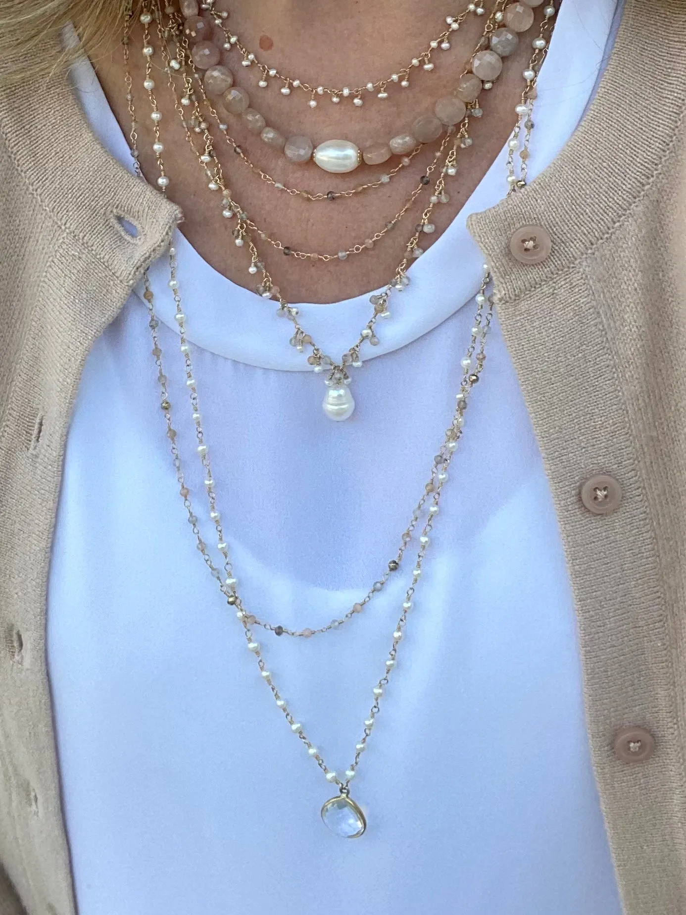 Pearl Necklace with Crystal Drop