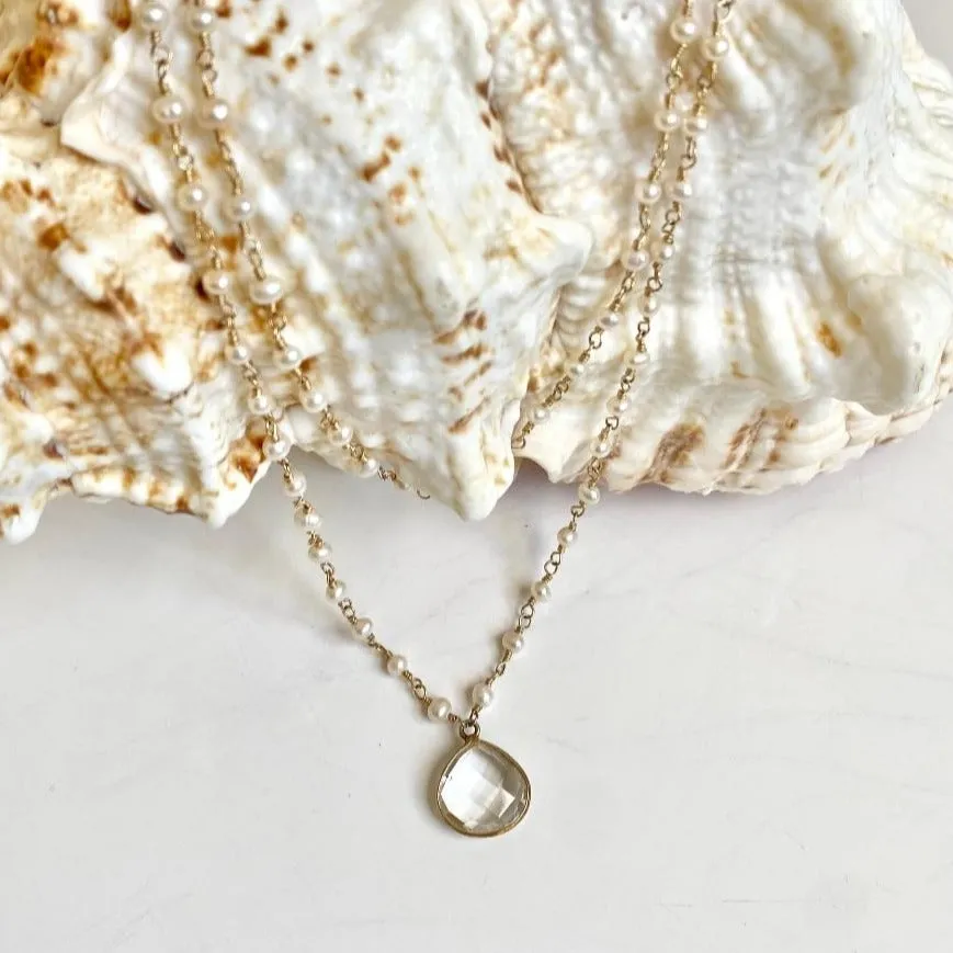 Pearl Necklace with Crystal Drop