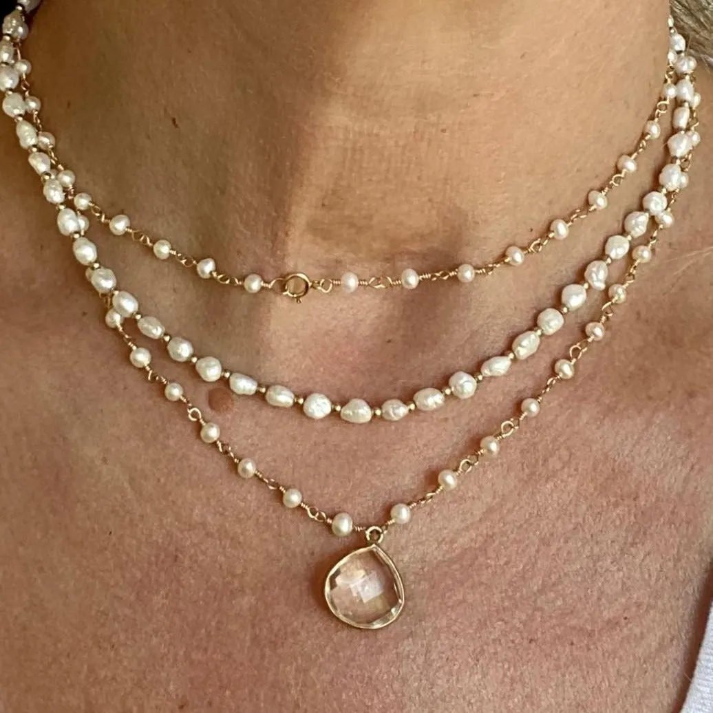 Pearl Necklace with Crystal Drop
