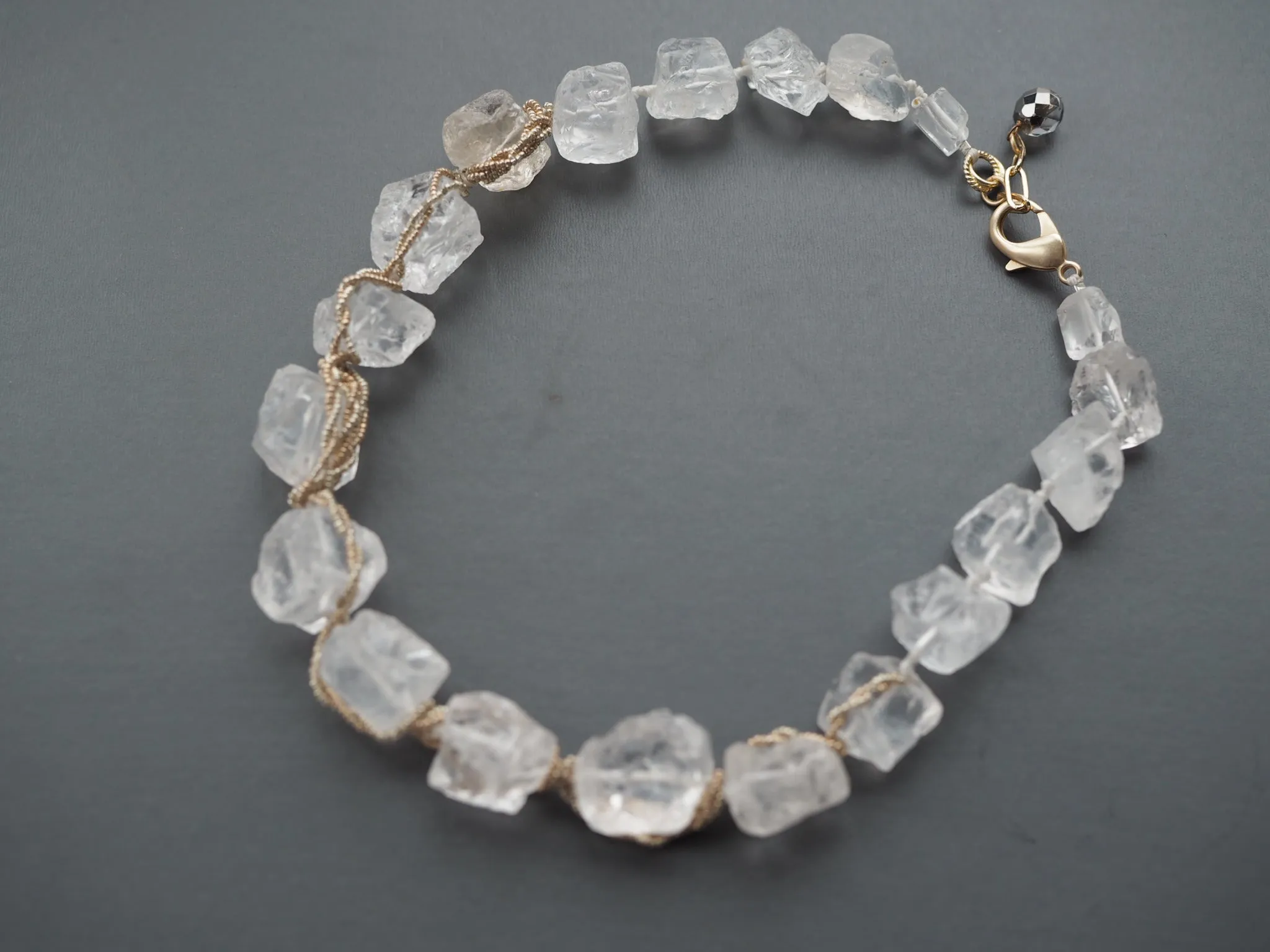 Raw clear quartz crystal wrapped necklace