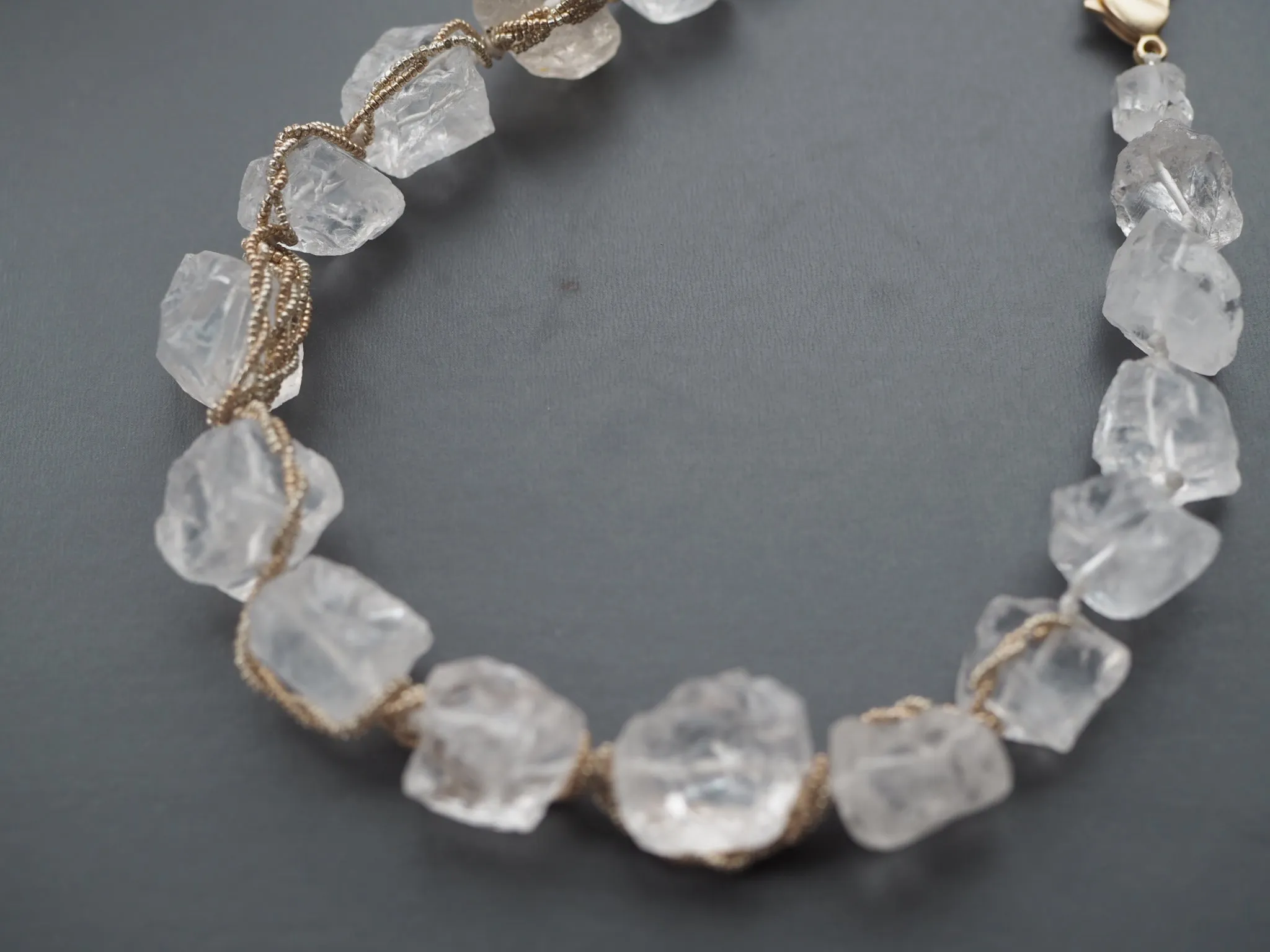 Raw clear quartz crystal wrapped necklace