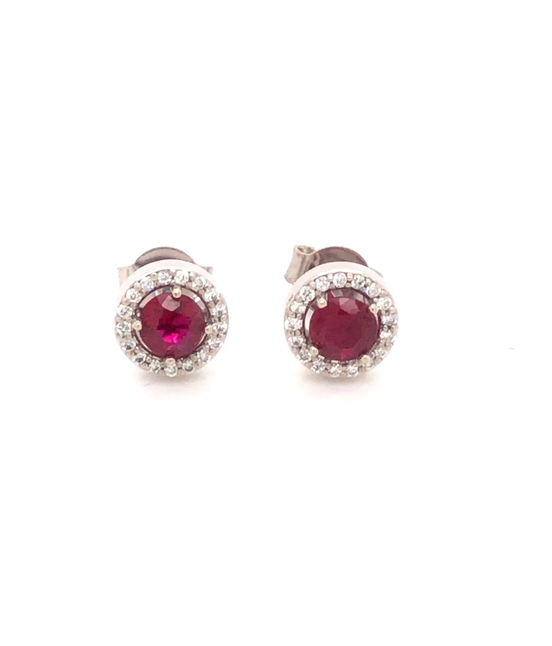 Ruby Diamond Halo Stud Earrings
