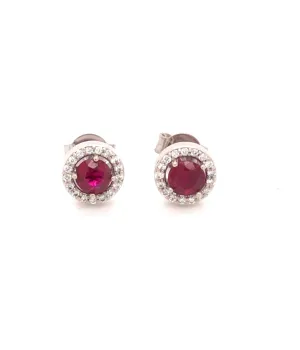 Ruby Diamond Halo Stud Earrings