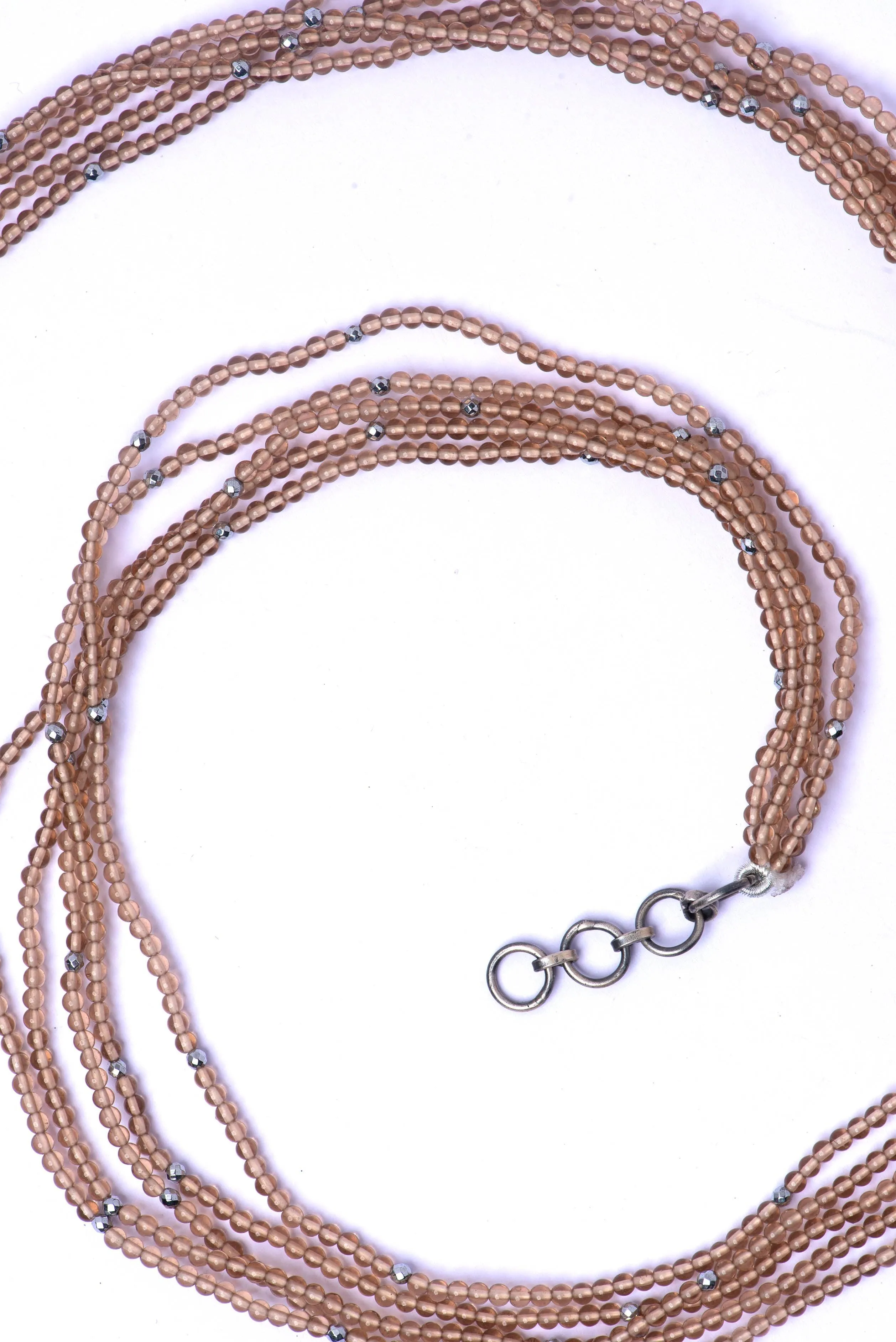 Silver Pendant in Onyx With Smoky Eye Beads Necklace