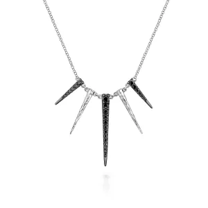 Sterling Silver Black Spinel Multi Spike Necklace