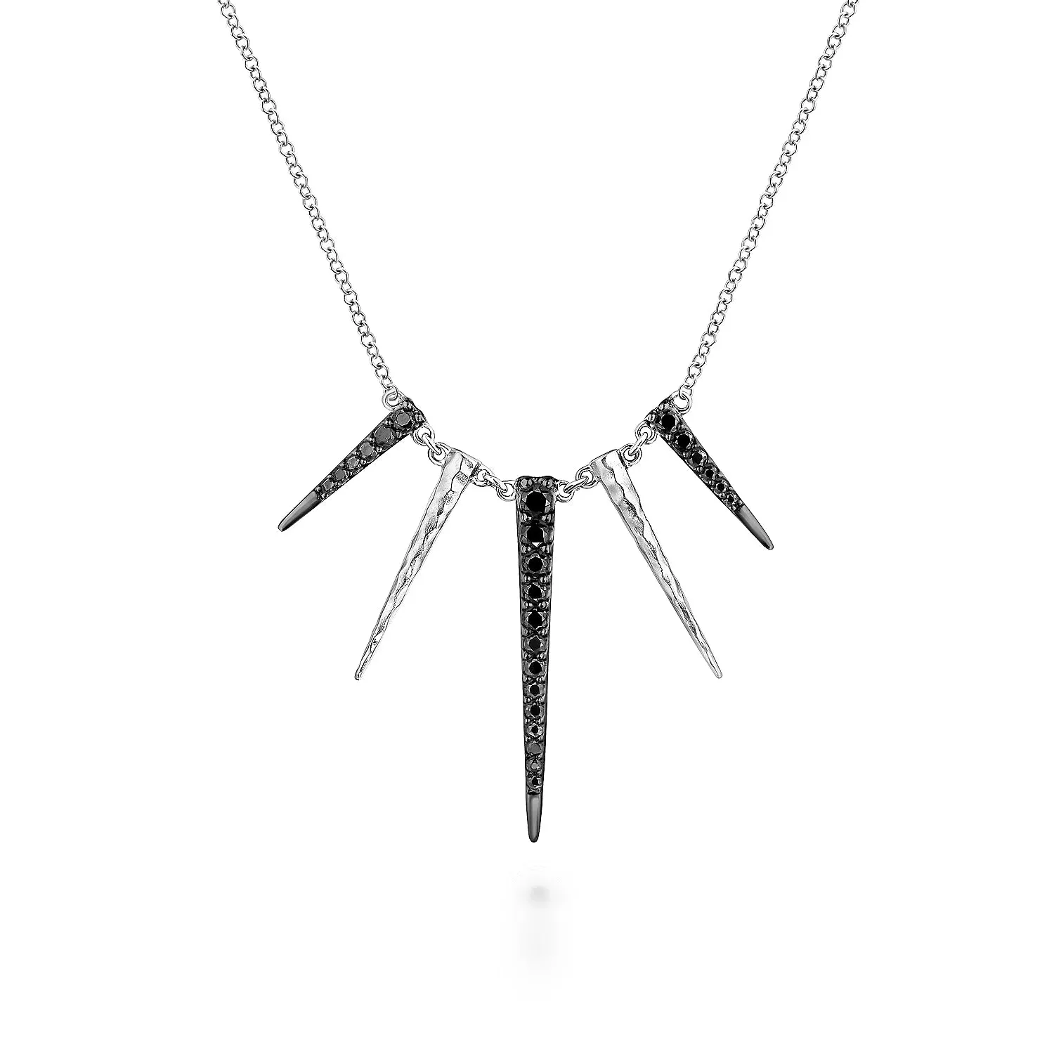 Sterling Silver Black Spinel Multi Spike Necklace