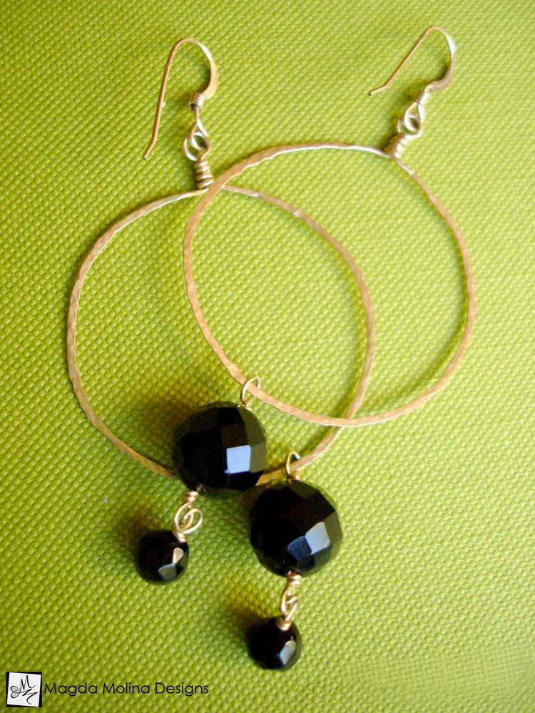 The Faceted Black Onyx & Hand Hammered Gold Hoop Earrings