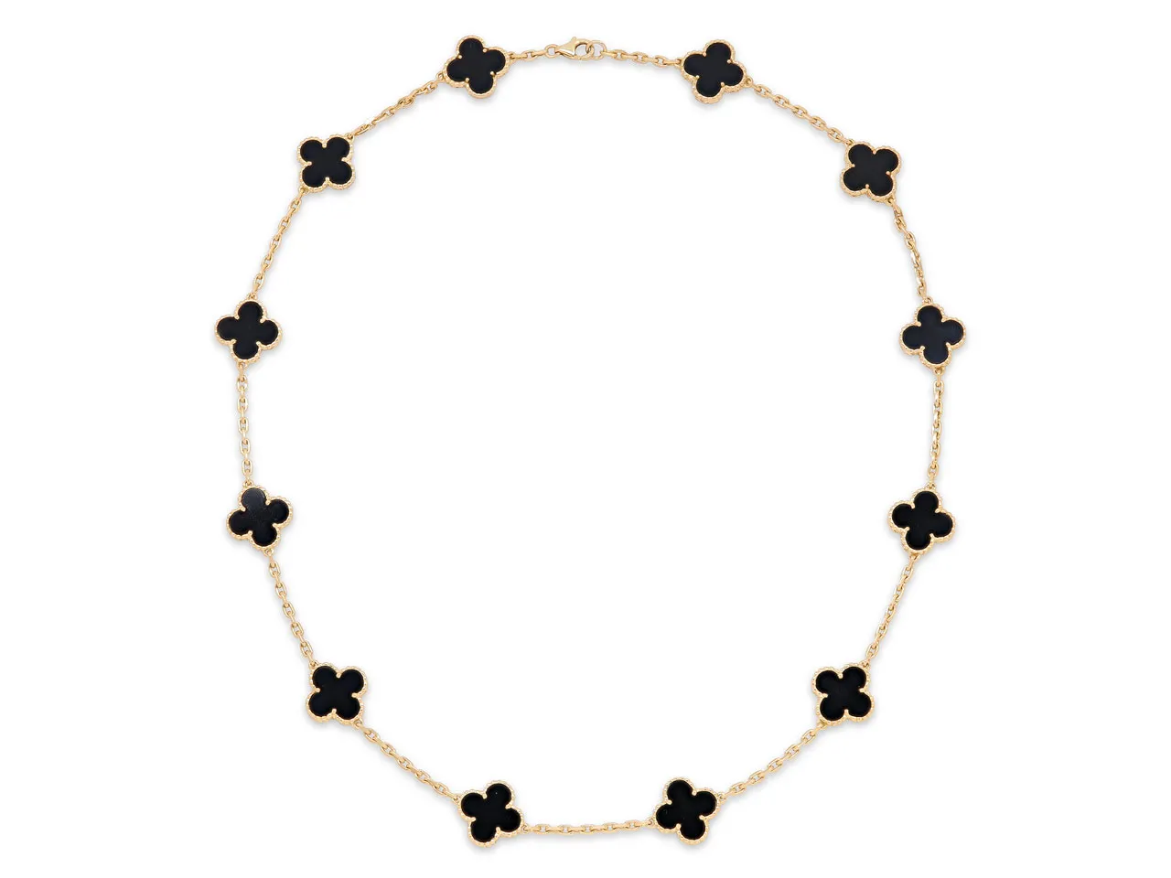 Van Cleef & Arpels 'Vintage Alhambra' Onyx Necklace, 12 Motifs, in 18K Gold