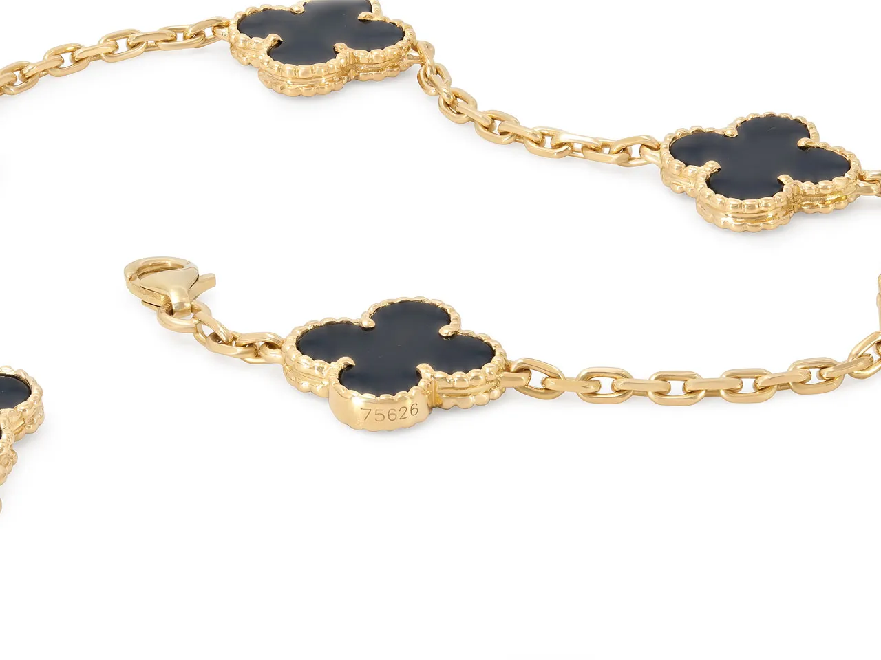 Van Cleef & Arpels 'Vintage Alhambra' Onyx Necklace, 12 Motifs, in 18K Gold