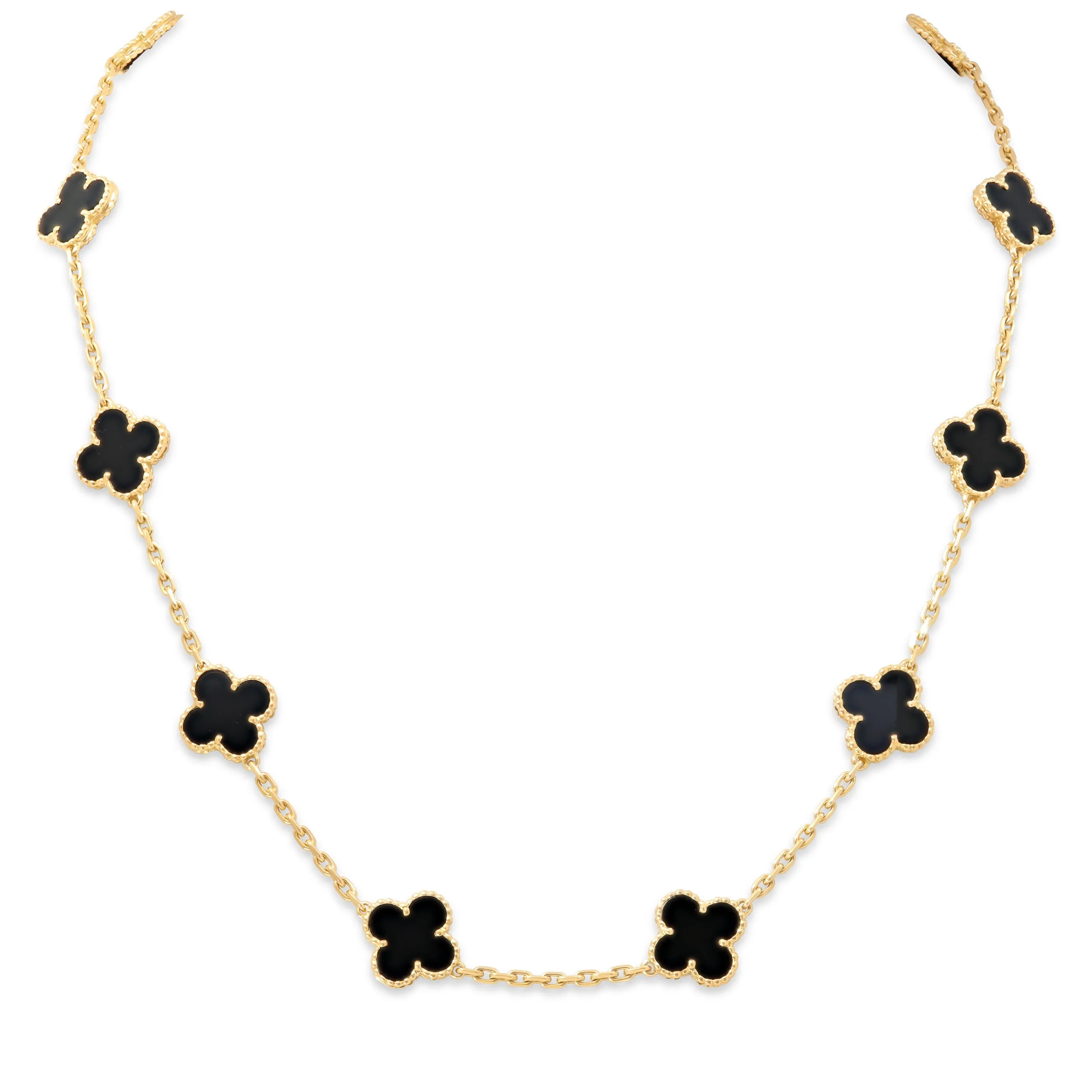 Van Cleef & Arpels 'Vintage Alhambra' Onyx Necklace, 12 Motifs, in 18K Gold