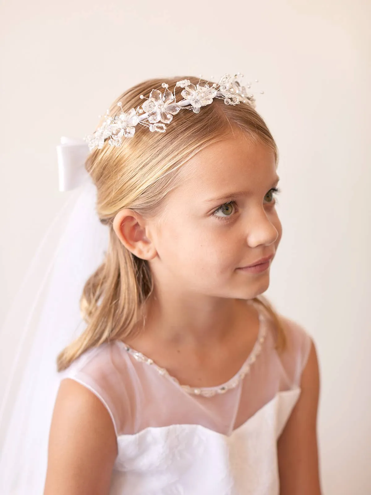 Veil with Crystal Flower Crown and Our Lady of Guadalupe Lace
