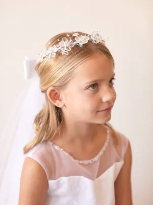Veil with Crystal Flower Crown and Our Lady of Guadalupe Lace